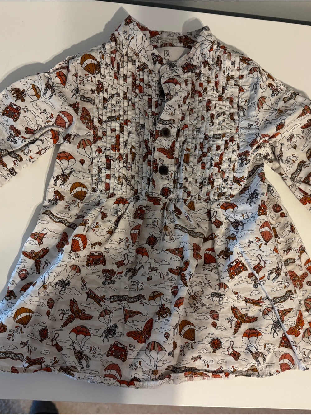 Banana Republic White Girls' Dress with Orange & Brown Adventure Print